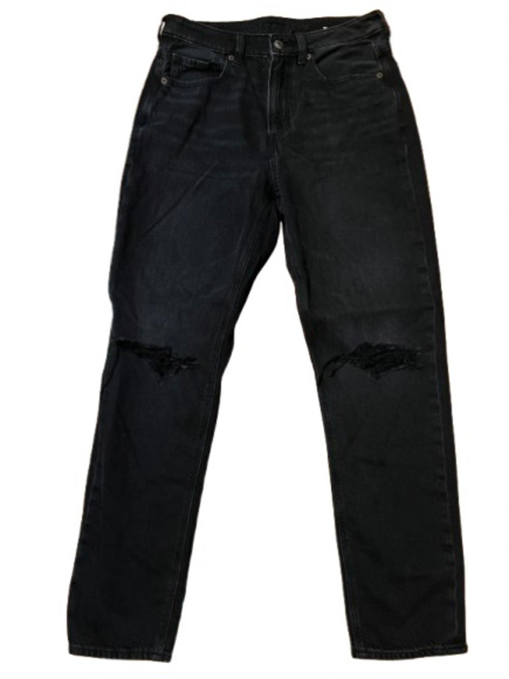 American Eagle Outfitters Strigid Mom Black Distressed Knee Denim Jeans Size 6